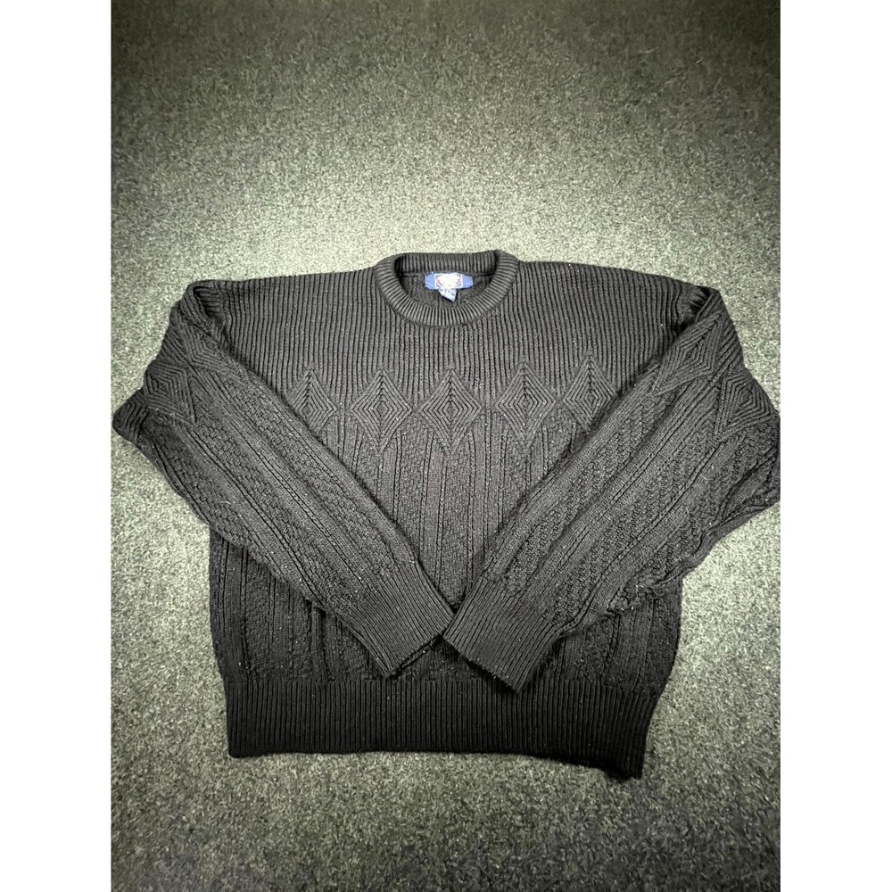Vintage Knightsbridge Sweater Men's Large Black Acrylic Cable Knit Crew Neck